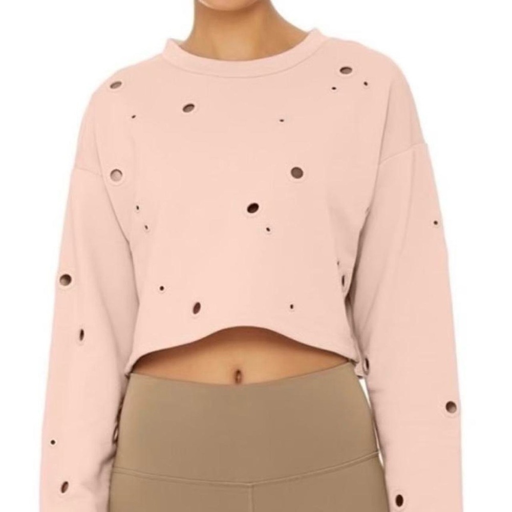 ALO yoga Cadence pink sweatshirt with grommets